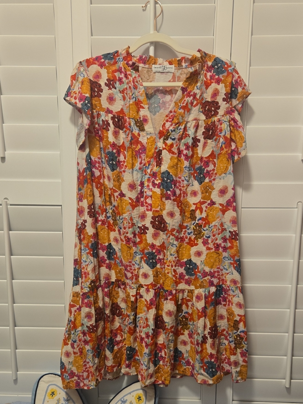 Flutter-Sleeve Floral Mini Dress in Multicolor by Love Tree